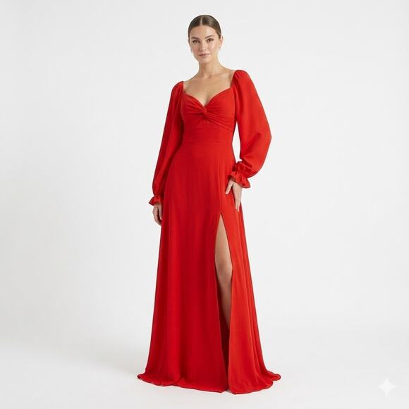UGC Stunning Crimson Red Floor-Length Evening Gown - Sweetheart Neckline - Picture 2 of 10